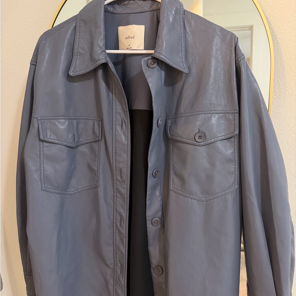 Aritzia Wilfred Blue Leather Jacket